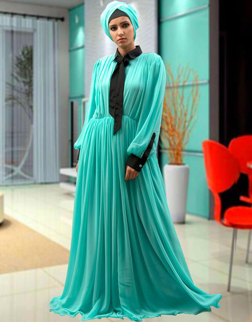 Modest Mint Green Georgette Hand Zari Embroidery Farasha